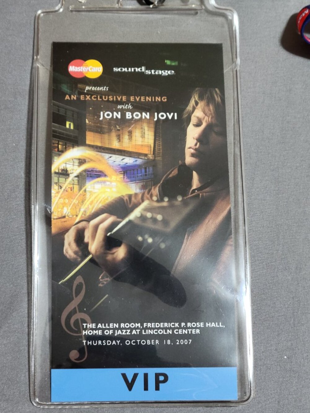 2007 An Exclusive Evening With Jon Bon Jovi VIP Credential Jazz atLincoln Center